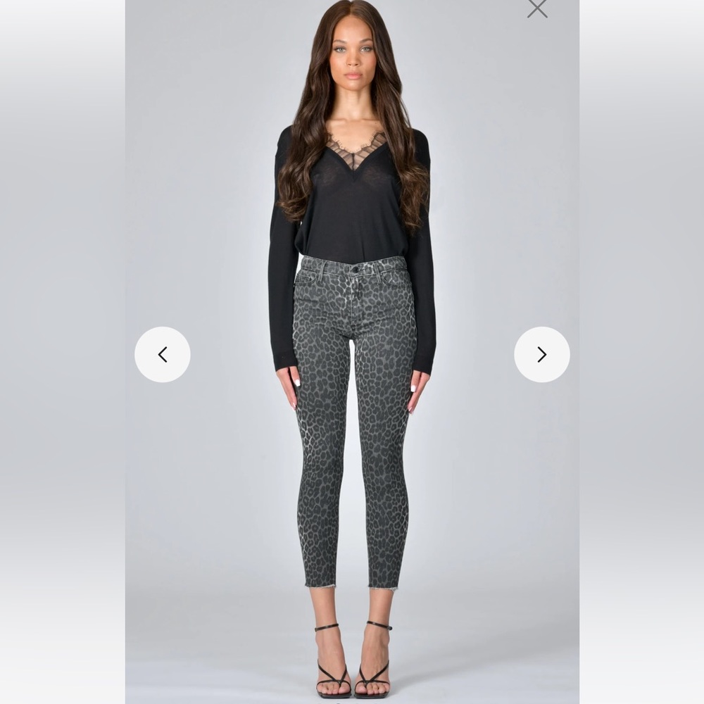 Carmen High Rise Ankle Fray Jeans Stretchy - Grey Cheetah Size 26